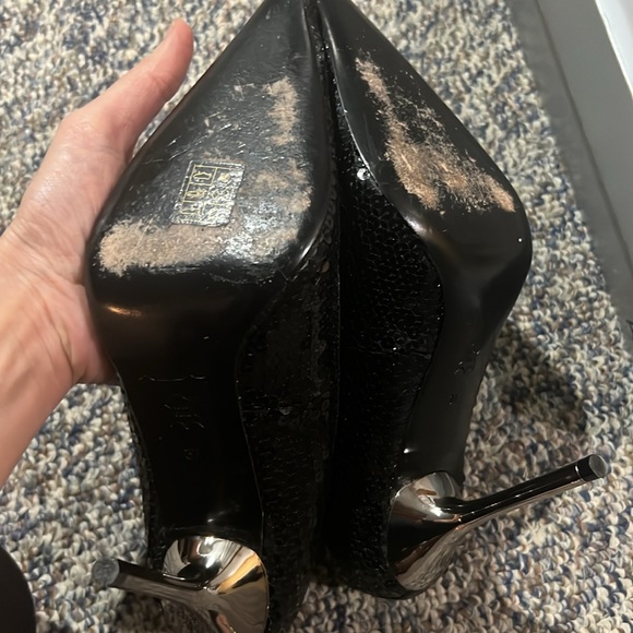 Aldo Black Sequin Extra Pointy Silver Heel Stilleto Party Heels - Picture 7 of 10
